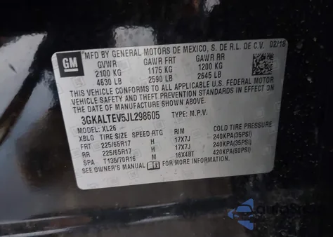 2018 GMC Terrain Sle из США, поврежденный, VIN 3GKALTEV5JL298605